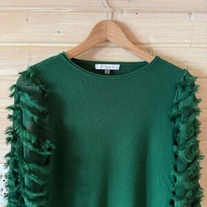 GUC Siani Milano Emerald Green Fringe Sleeve Holiday Sweater XS